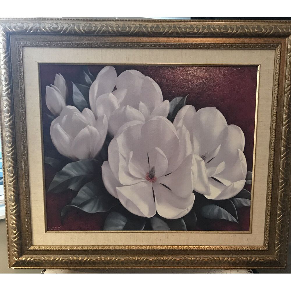 38.5"x32.5" Total Size With Frame MAGNOLIA CRIMSON I by IGOR - FLORAL